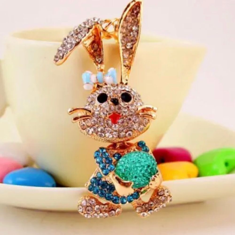 Enamel Jewelry Pendant Rhinestone crystal ball rabbit necklace NWOT